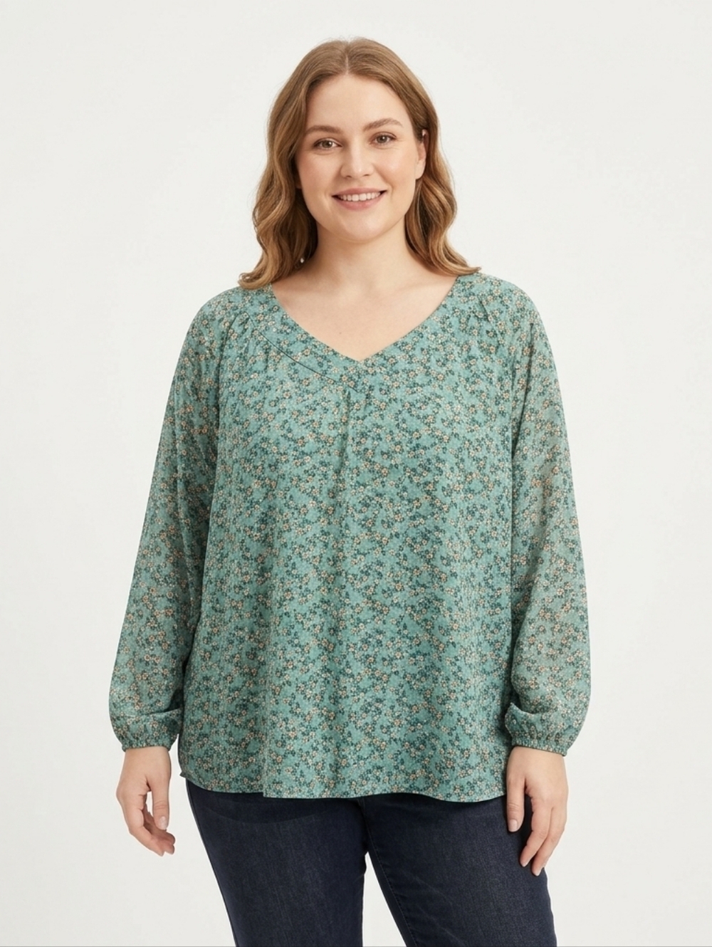 BloomChic Floral Blouse Mint Green Long Sleeve Plus Size US 12 Boho Cottagecore